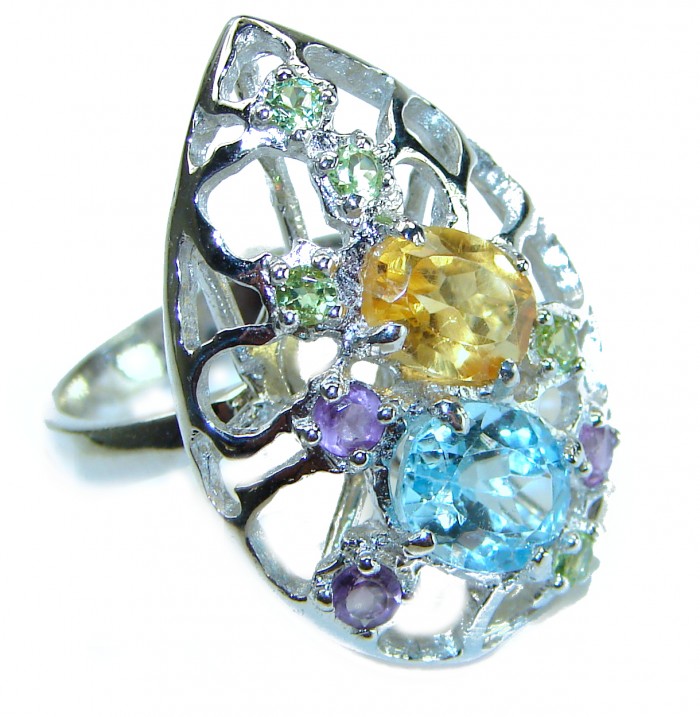 Isabella 11.5 carat Multigems .925 Sterling Silver Handcrafted Ring size 6 3/4 - photo 2
