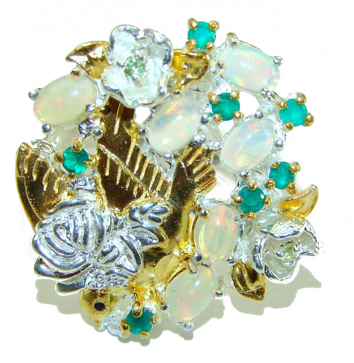 Mesmerizing Garden Fire Ethiopian Opal 2 tones .925 Sterling Silver handmade ring 7 1/2 - photo 2