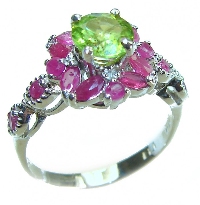 Authentic 1.2 carat Peridot Ruby .925 Sterling Silver handmade Ring s. 6 3/4 - photo 3