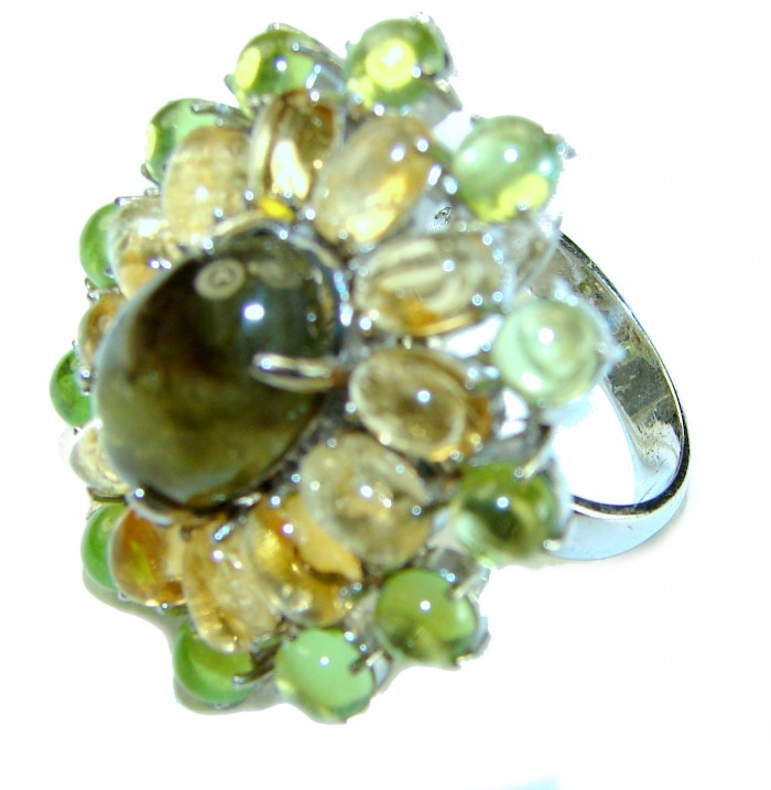 Bella Luna 32.5 CARAT Brazilian Green Tourmaline .925 Sterling Silver handcrafted ring size 8 - photo 2