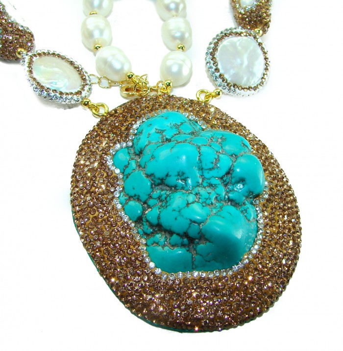 Blue Extravaganza - 84.5 carat natural Turquoise 14k Gold over .925 Sterling Silver handmade necklace, 154.50 grams - photo 2