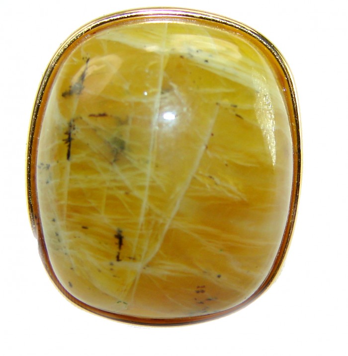 Himalayan Treasure 29.9 carat Best quality Golden Rutilated Quartz 18K Gold over .925 Sterling Silver handcrafted Ring Size 4 1/4 - Golden Rutilated ring close-up, Himalayan Treasure, 29.9 carat stone.