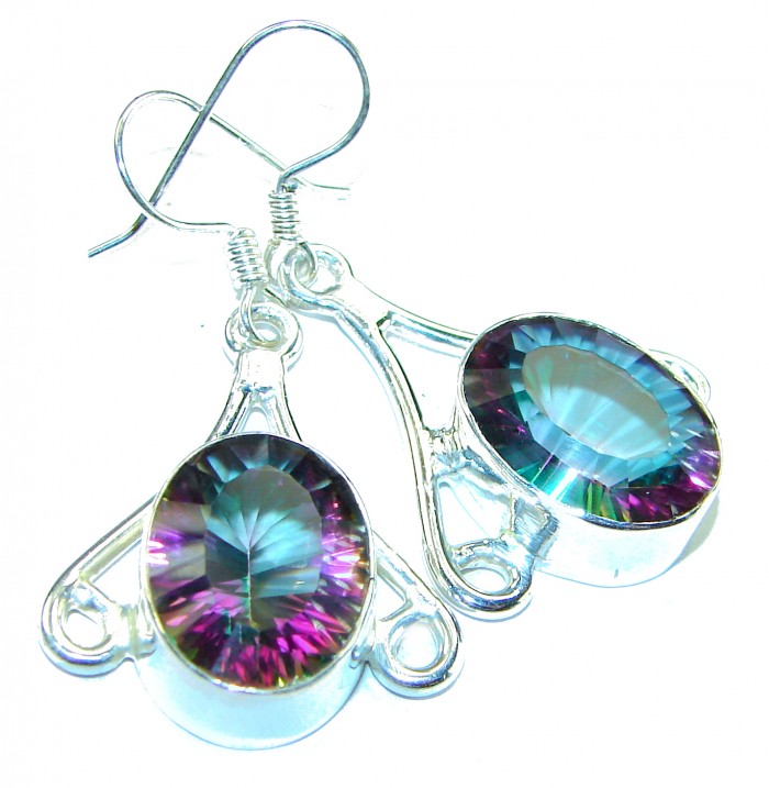 14.2 carat Mystic Topaz .925 Sterling Silver earrings - Mystic Topaz earrings in .925 Sterling Silver, stone close-up view.