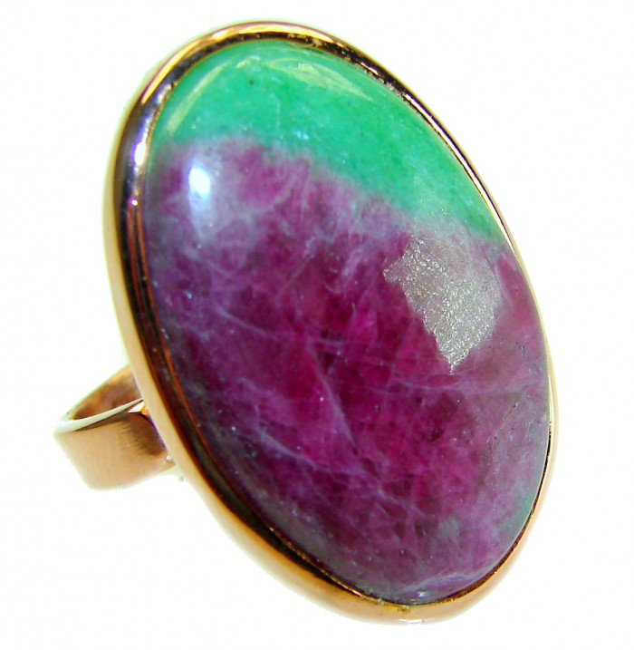 Authentic Ruby in Zoisite 18k Rose Gold over .925 Sterling Silver handmade Cocktail Ring s. 8 - Close-up of Authentic Ruby in Zoisite ring in 18k rose gold over sterling.