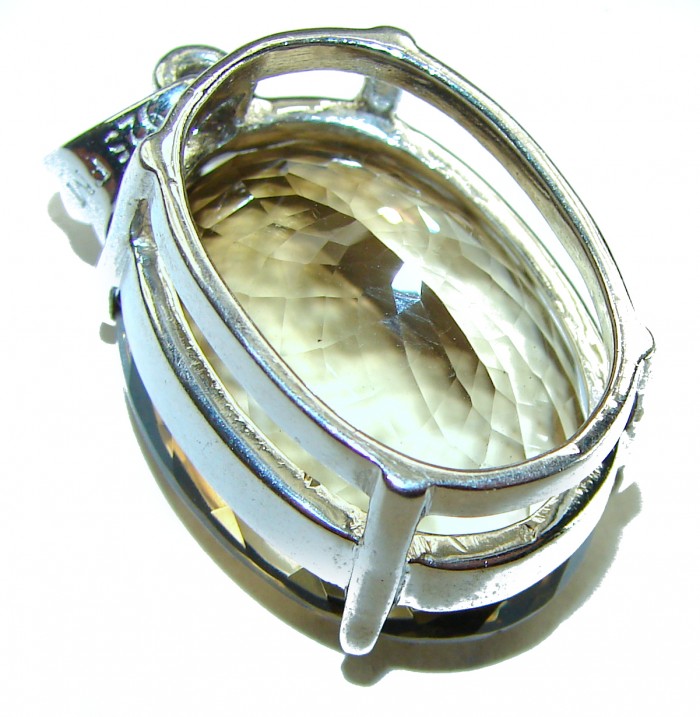 Adele - 48.5 carat Smoky Topaz .925 Sterling Silver handmade incredible Pendant - Close-up of smoky topaz gemstone in sterling silver setting.