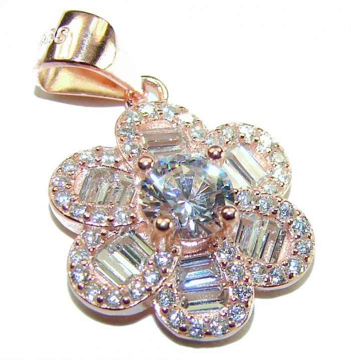 Art deco Floral design2.1 carat White Topaz .925 Sterling Silver dipped in 18K Rose Gold handcrafted Pendant - Floral design pendant close-up with white topaz and sterling silver.