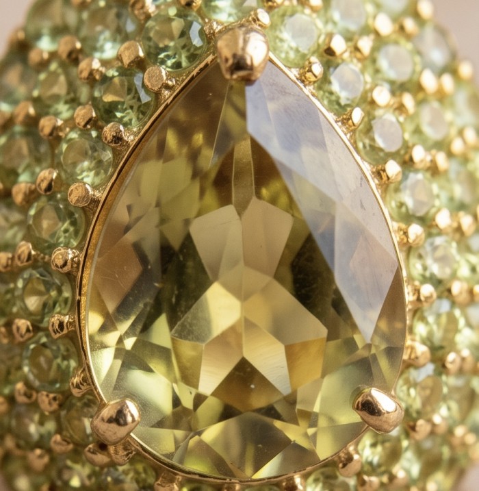 Victoria Authentic 18.5 carat Brazilian Citrine .925 Sterling Silver brilliantly dipped in 18k Gold handcrafted Statement ring; s. 6 1/2 - Close-up of Victoria Authentic 18.5 carat Brazilian Citrine stone.