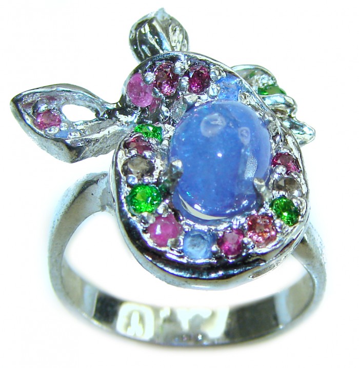 Luxurious 3.8 carat Natural Tanzanite Tourmaline .925 Sterling Silver handmade Ring size 9 - photo 2