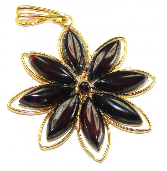 Golden Flower authentic Baltic Amber 14K Gold over .925 Sterling Silver beautifully handcrafted Pendant - photo 2