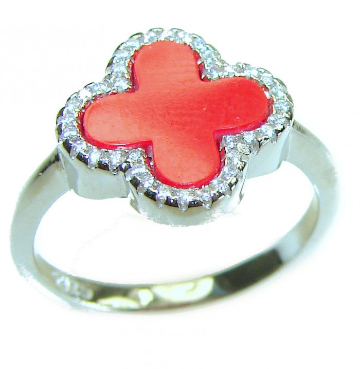 A four-leaf clover Coral .925 Sterling Silver handcrafted ring s. 8 - photo 3