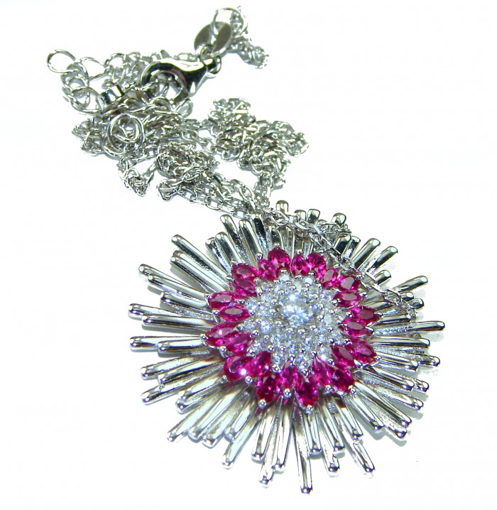 Supernova authentic 5.5 carat Pink Tourmaline White Sapphire .925 Sterling Silver handcrafted necklace - photo 3