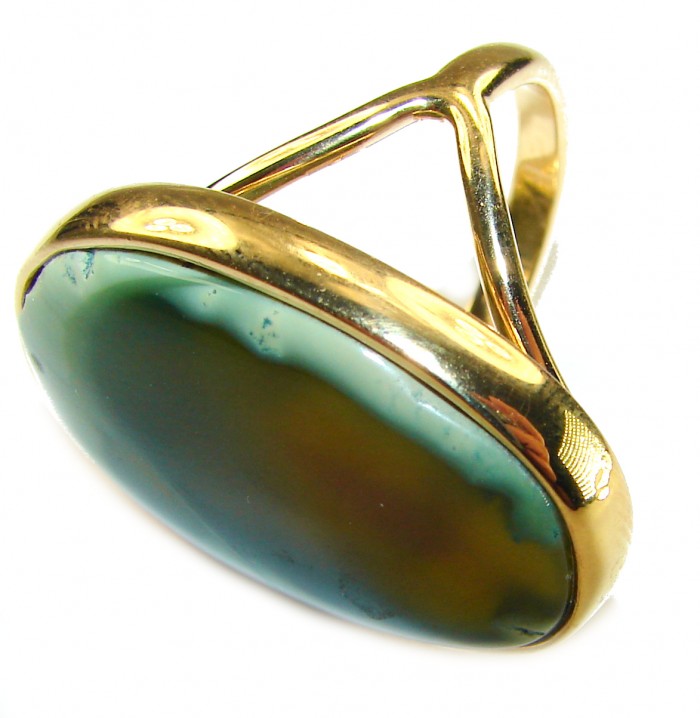 Genuine Top quality Imperial Jasper 14K Gold over .925 Sterling Silver handcrafted ring s. 8 - Side view of Imperial Jasper ring with 14K gold over sterling silver.
