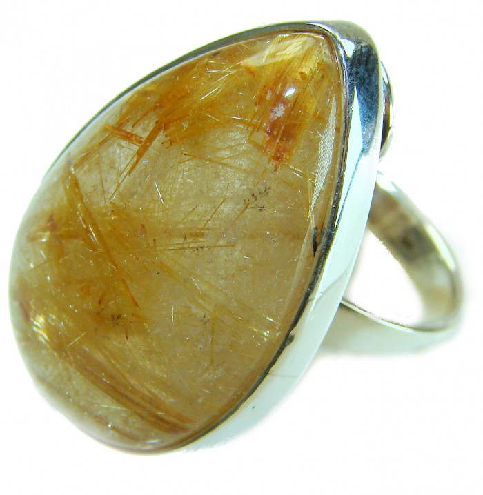 The very Best quality Golden Rutilated Quartz .925 Sterling Silver handcrafted Ring Size 8 adjustable - Close-up of golden rutilated quartz ring set in .925 sterling silver.