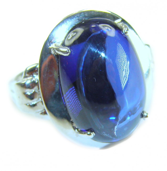 Authentic 19.5 carat Kyanite .925 Sterling Silver handcrafted Ring size 7 - Close-up of a blue kyanite stone set in a silver ring.