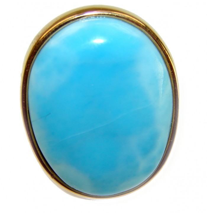 Blue Perfection AUTHENTIC Larimar 18K Gold over .925 Sterling Silver handmade Large ring size 8 adjustable - Close-up of Blue Perfection Larimar set in 18K gold over sterling silver.