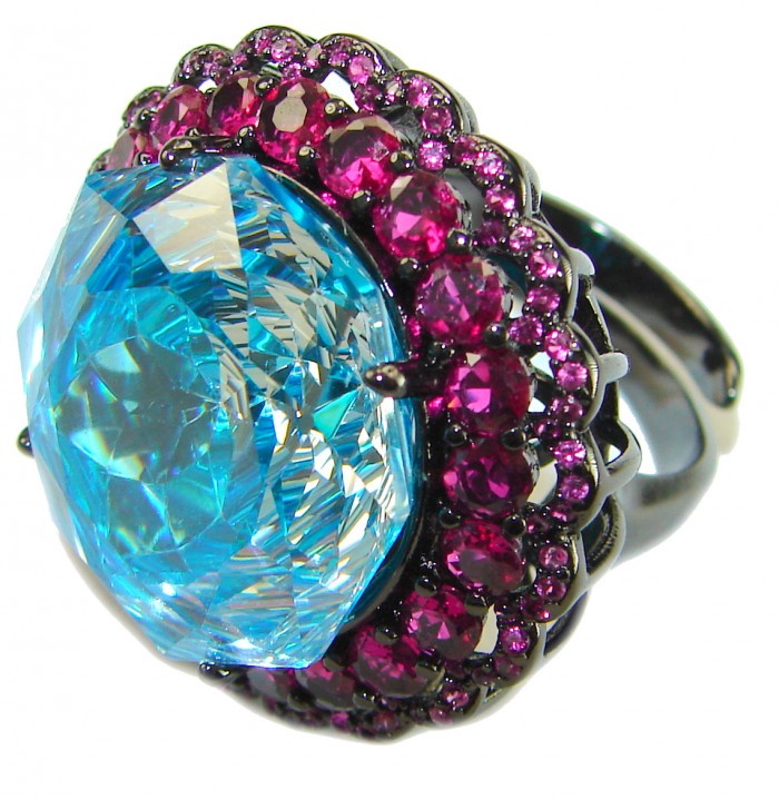 Stella Authentic 24.4 carat Blue Topaz Black rhodium over .925 Sterling Silver Handcrafted Ring size 7 adjustable - photo 3