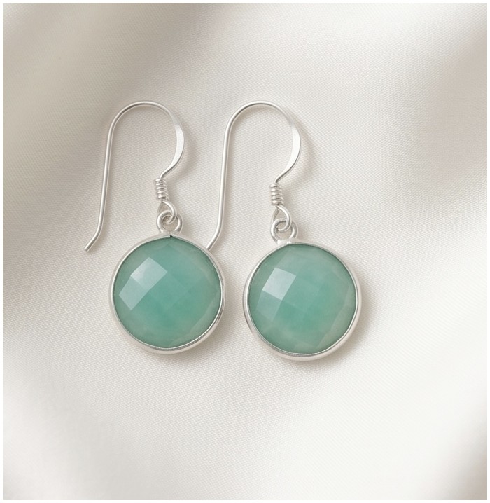 14.9 carat authentic Aquamarine .925 Sterling Silver Handcrafted Earrings - Aquamarine earrings front view on white background.
