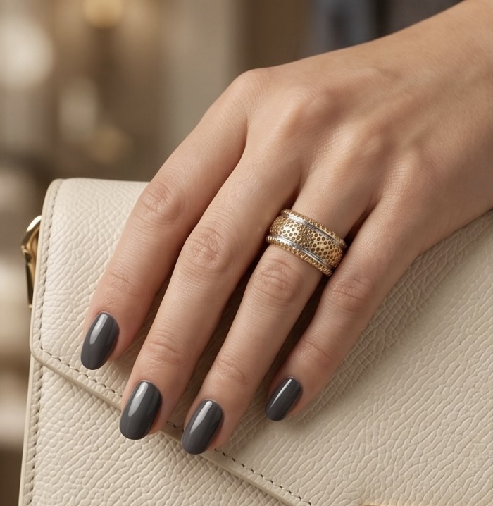 Precious Natural two tones .925 Sterling Silver ring size 6 - Ring size 6 worn on hand, two-tone sterling silver design, gray nails.