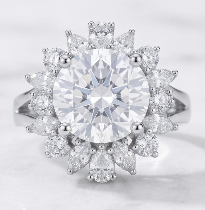 Precious 18.5 carat White Topaz .925 Sterling Silver handcrafted Ring s. 7 1/4 - Close-up of 18.5 carat white topaz ring in .925 sterling silver.