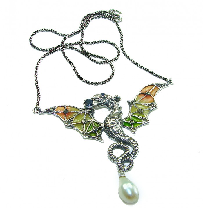 Outstanding Dragon Enamel .925 Sterling Silver handcrafted Statement necklace - photo 3