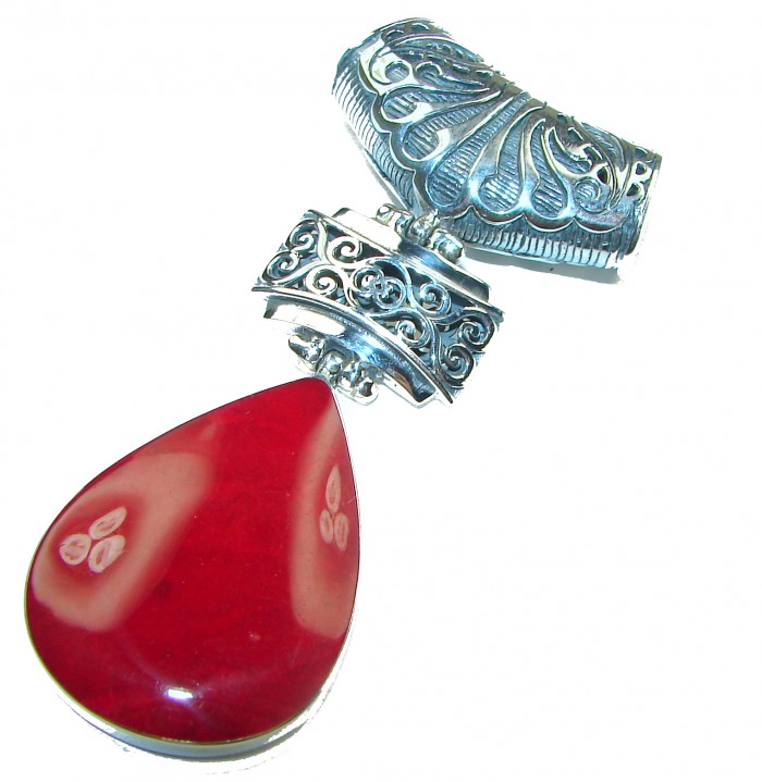 Bright Energy Authentic Coral .925 Sterling Silver Bali handmade pendant - photo 4
