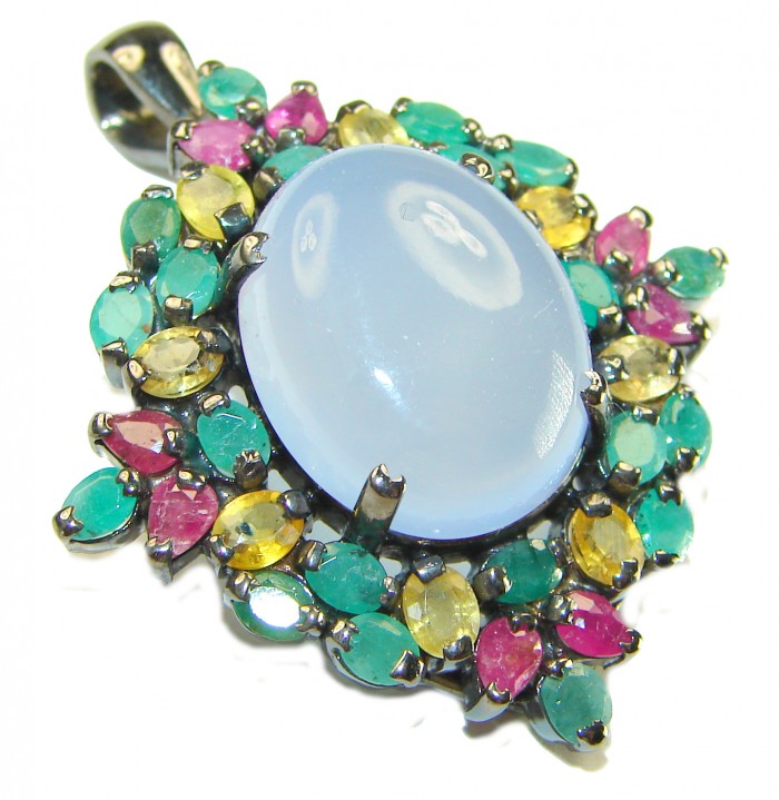 Authentic 22.5 carat Aquamarine Brazilian yellow Sapphire black rhodium over .925 Sterling Silver Handcrafted pendant brooch - photo 3