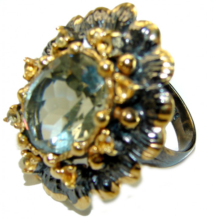 Green Royalty authentic 15.5 carat Green Amethyst black rhodium 2 tones .925 Sterling Silver handcrafted Ring s. 7 - photo 1
