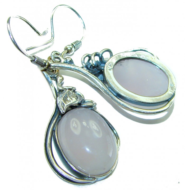 authentic 14.2 carat Rose Quartz .925 Silver handcrafted Statement earrings - photo 1