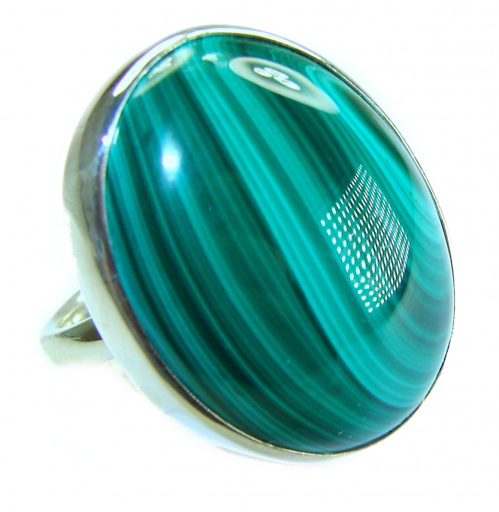 The best quality 20.2 CARAT genuine Malachite from Ural Mountains .925 Sterling Silver handcrafted ring size 7 adjustable - Stone close-up of Malachite ring from Ural Mountains