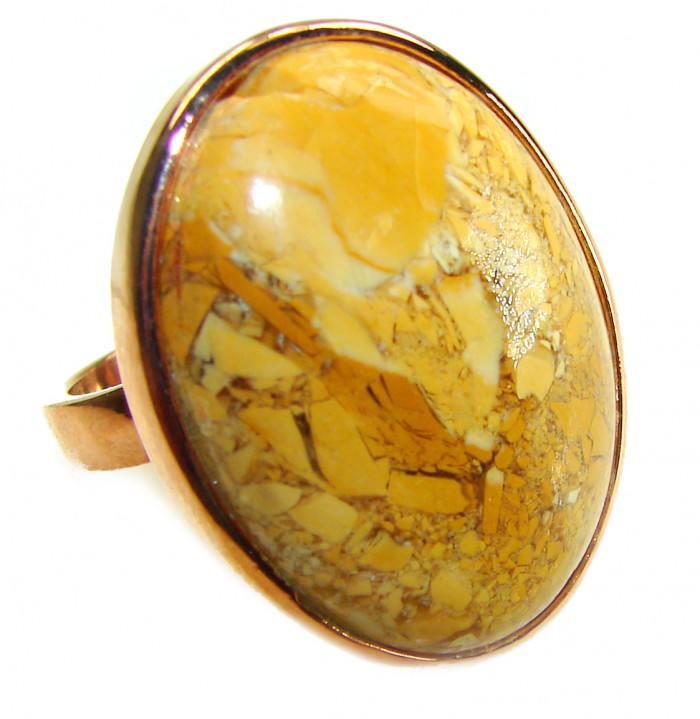 Huge Picture Jasper 14K Gold over .925 Sterling Silver handcrafted ring s. 8 adjustable - Stone close-up of Huge Picture Jasper ring in gold and sterling silver.