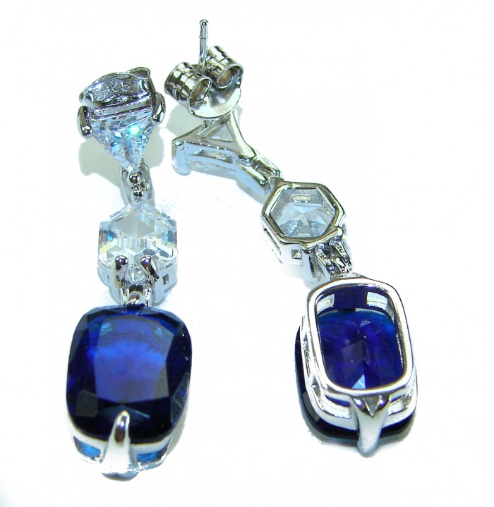 Blue Royalty 14.2 carat Sapphire .925 Sterling Silver earrings - Close-up of Blue Royalty Sapphire Sterling Silver earrings.
