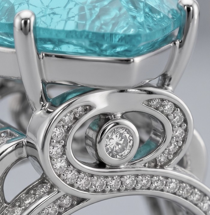 Titanic Memories - Heart 18.8 carat Green Topaz handcrafted Solid Statement Ring size 8 1/4 - photo 3