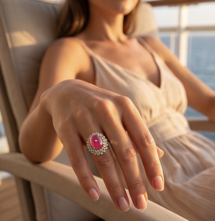 Scarlett 8.7 ctw Mozambique Ruby .925 Sterling Silver DIPPED IN 22k GOLD handcrafted Statement Ring size 8 - Ruby ring worn on hand, showcasing stone and setting detail.