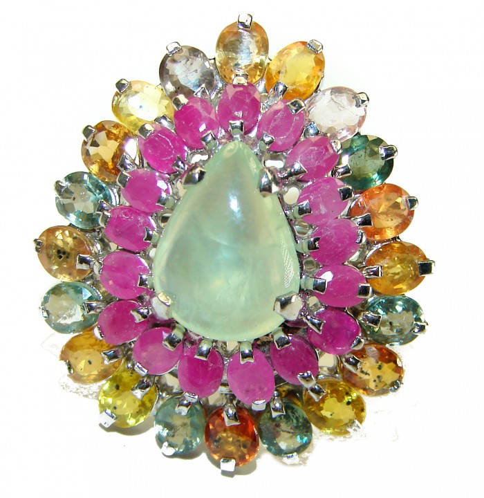 Nature's Harmony Natural Prehnite .925 Sterling Silver handmade ring s. 7 1/4 - photo 1