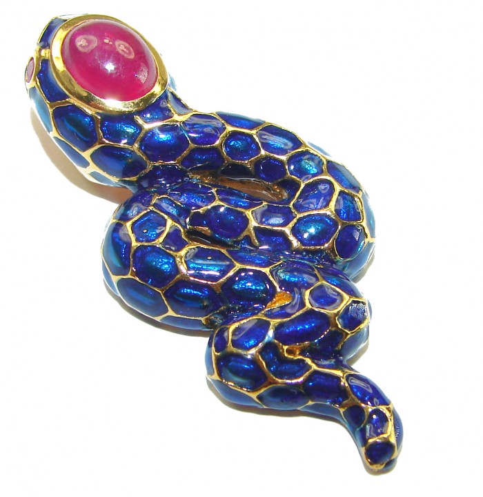 INCREDIBLE Natural Ruby Enamel Snake 14K Gold over .925 Sterling Silver Pendant - photo 3