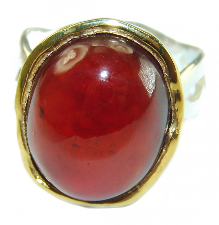 Blooming Red Authentic Hessonite Garnet .925 Sterling Silver handcrafted Ring size 8 - photo 3