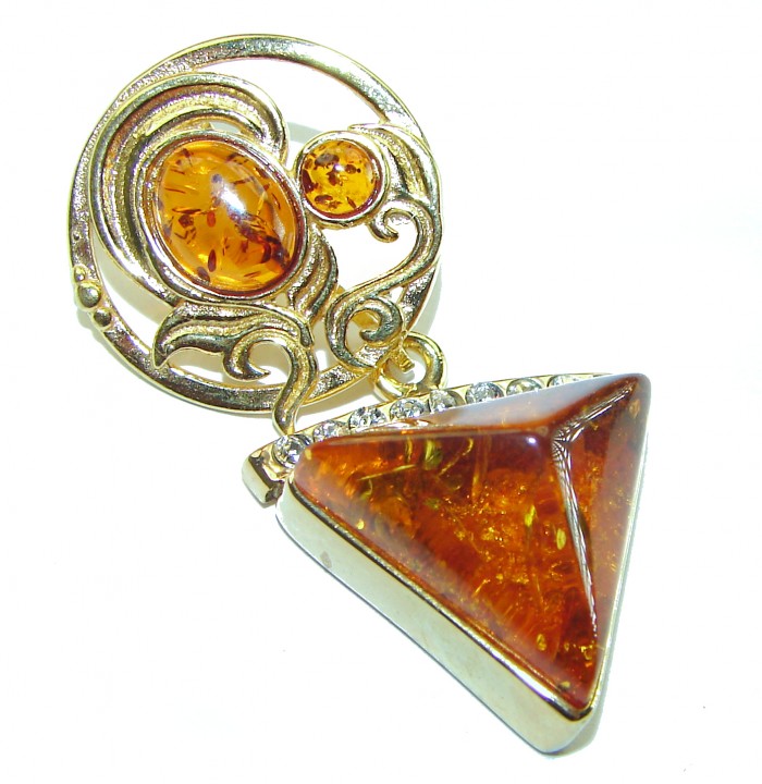 Real Beauty authentic Baltic Amber 14K Gold over .925 Sterling Silver handcrafted pendant - photo 3