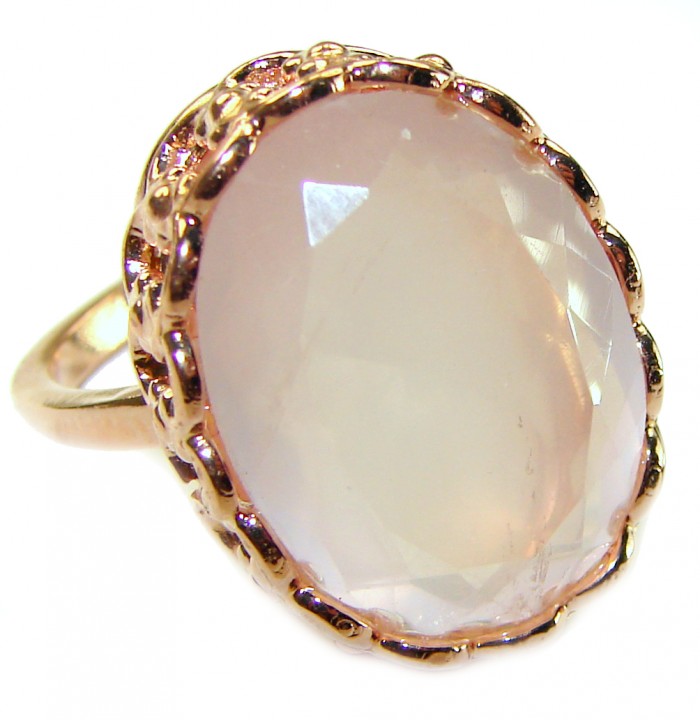 Oversized Authentic Brazilian Rose Quartz 14k Gold over .925 Sterling Silver incredible Ring size 8 1/4 - photo 3