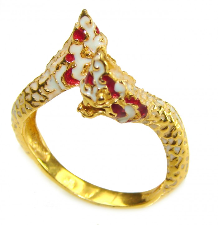 Two Dragons Ruby Enamel 14K Gold over .925 Sterling Silver ring s. 10 - photo 3