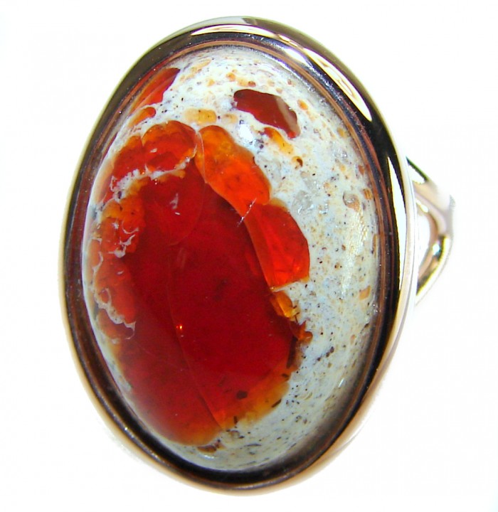 Queen of Fire best quality 12.4 carat Mexican Opal 14K Rose Gold over .925 Sterling Silver handmade ring 8 - photo 2