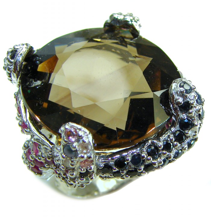 Celestial Energy rare Rose Cut 28.5 carat Champagne Smoky Topaz .925 Sterling Silver Oversized Ring size 8 - photo 3