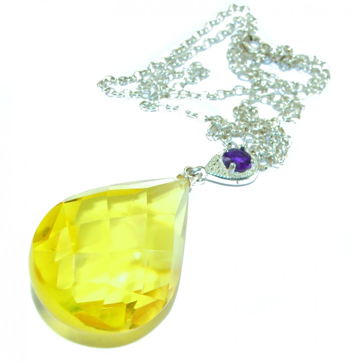 Dazzling 48.2 carat natural faceted Baltic Amber .925 Sterling Silver handcrafted necklace - photo 3