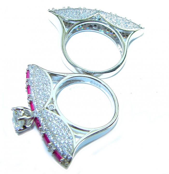 Extravaganza Large White Topaz Ruby .925 Sterling Silver brilliantly handcrafted stack up ring s. 6 3/4 - Side view of Extravaganza rings with white topaz and ruby details