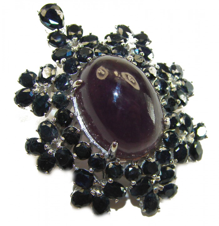 Mademoiselle - Vintage Design 35.4 CARAT Amethyst Sapphire .925 Sterling Silver handcrafted Pendant & Brooch - Close-up of Mademoiselle vintage amethyst-sapphire brooch.