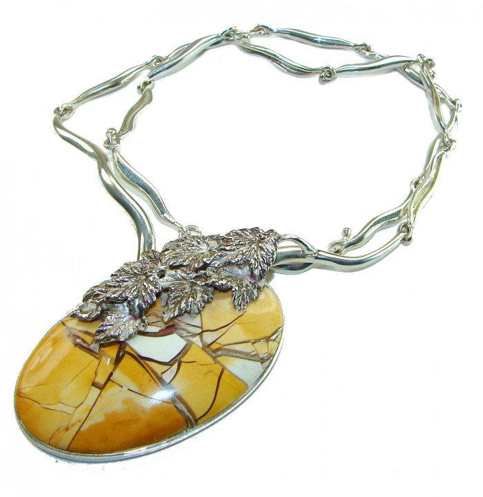 Huge Aura Of Beauty Australian Brecciated Mookaite Jasper .925 Sterling Silver handcrafted necklace - Necklace side view with Australian Brecciated Mookaite Jasper pendant