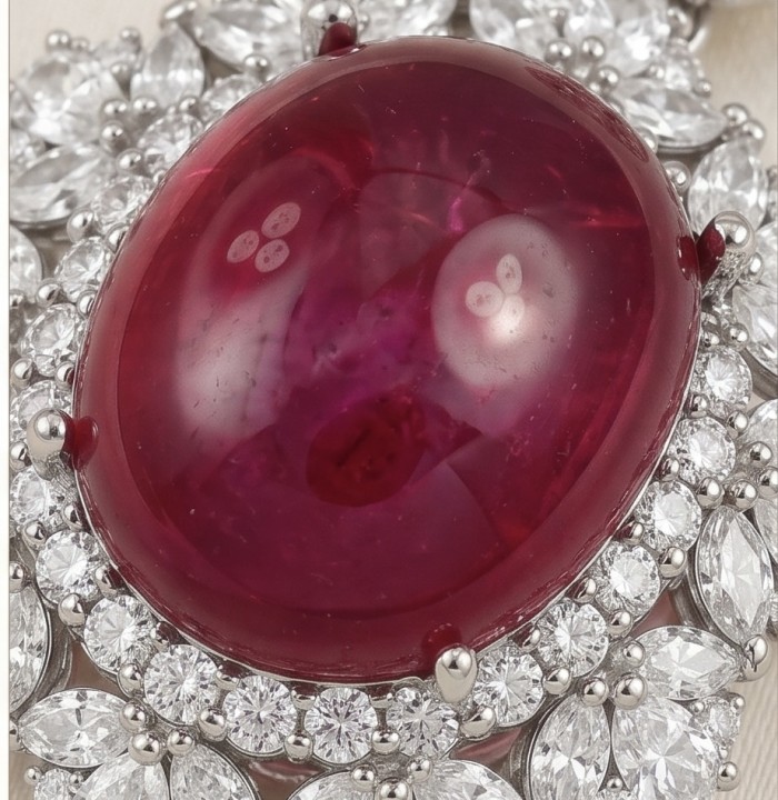 Giovanna 23.2 carat authentic Mozambique Ruby .925 Sterling Silver handmade Pendant - Stone close-up of 23.2 carat Mozambique Ruby with diamond accents.