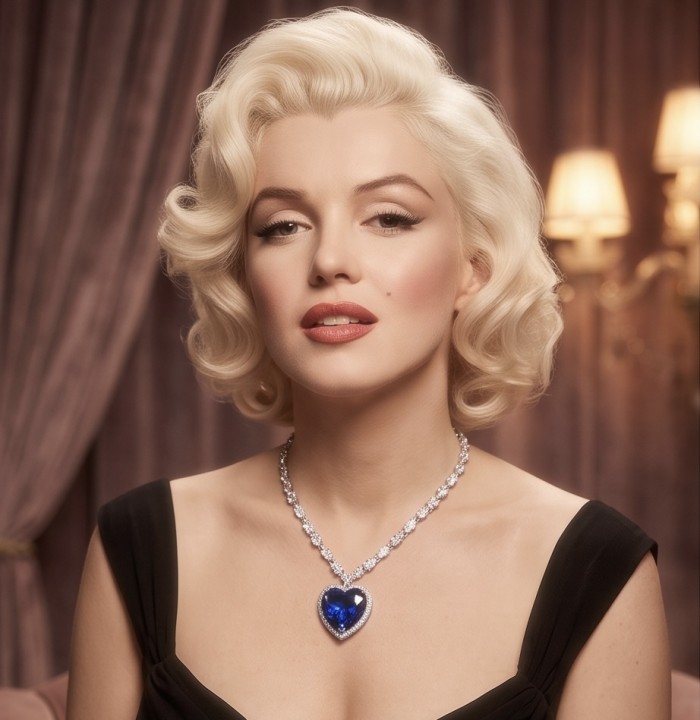 Titanic - Heart of The Ocean Necklace ~ 24.5 Ct Blue Sapphire Necklace In 925 Sterling Silver necklace - Model wearing Titanic - Heart of The Ocean Necklace, front view.