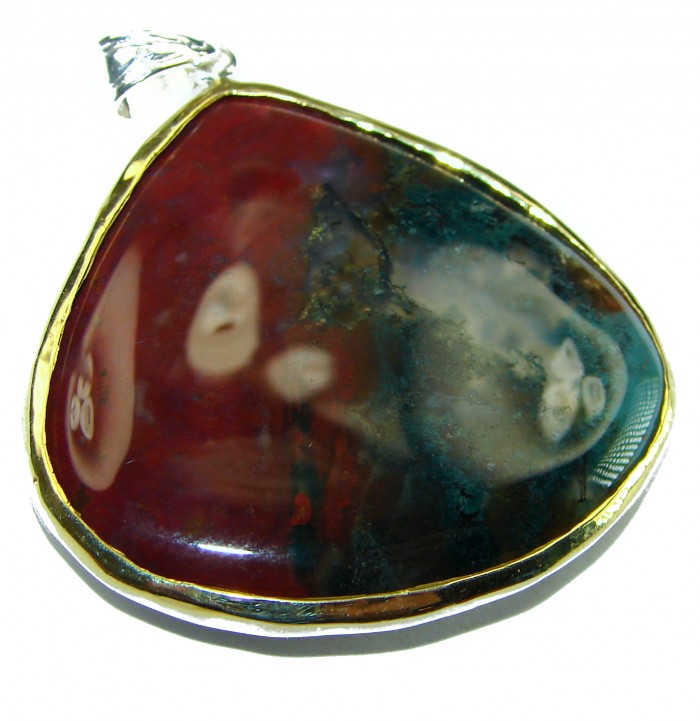 Fancy Bloodstone 2 tones .925 Sterling Silver handmade pendant - photo 1