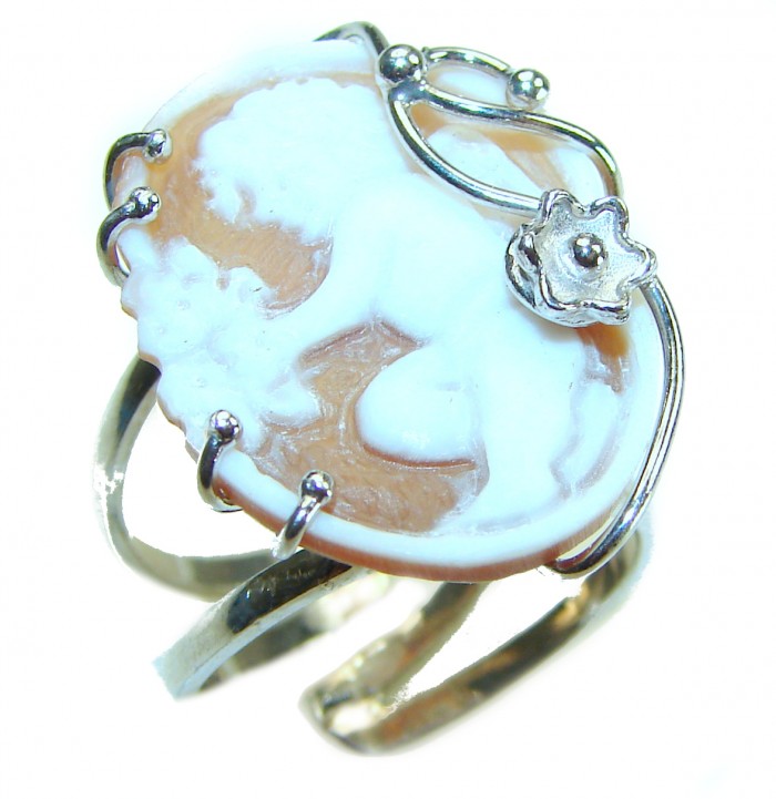 Exquisite oval Cameo .925 Sterling Silver handcrafted Made in Italy Statement ring; s. 7 ADJUSTABLE - photo 3