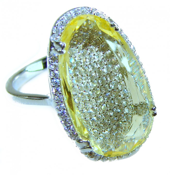 Golden Treasure 12.5 carat Citrine .925 Sterling Silver Handcrafted Ring size 8 - Side view of Golden Treasure Citrine ring in sterling silver.